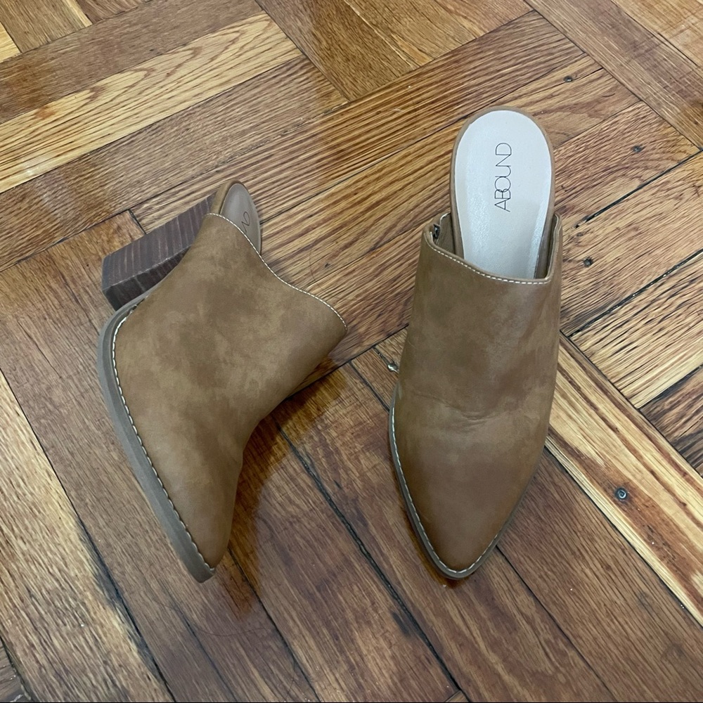 Abound Tan Suede Pointed Mule Clogs with Block Heel